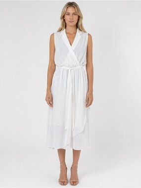 Sheike Australia White Sheer Faux Wrap Sleeveless Midi Dress Size AU 12, US 8